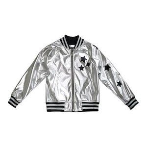 NowADays Silver Metallic Star Bomber Jacket Size M